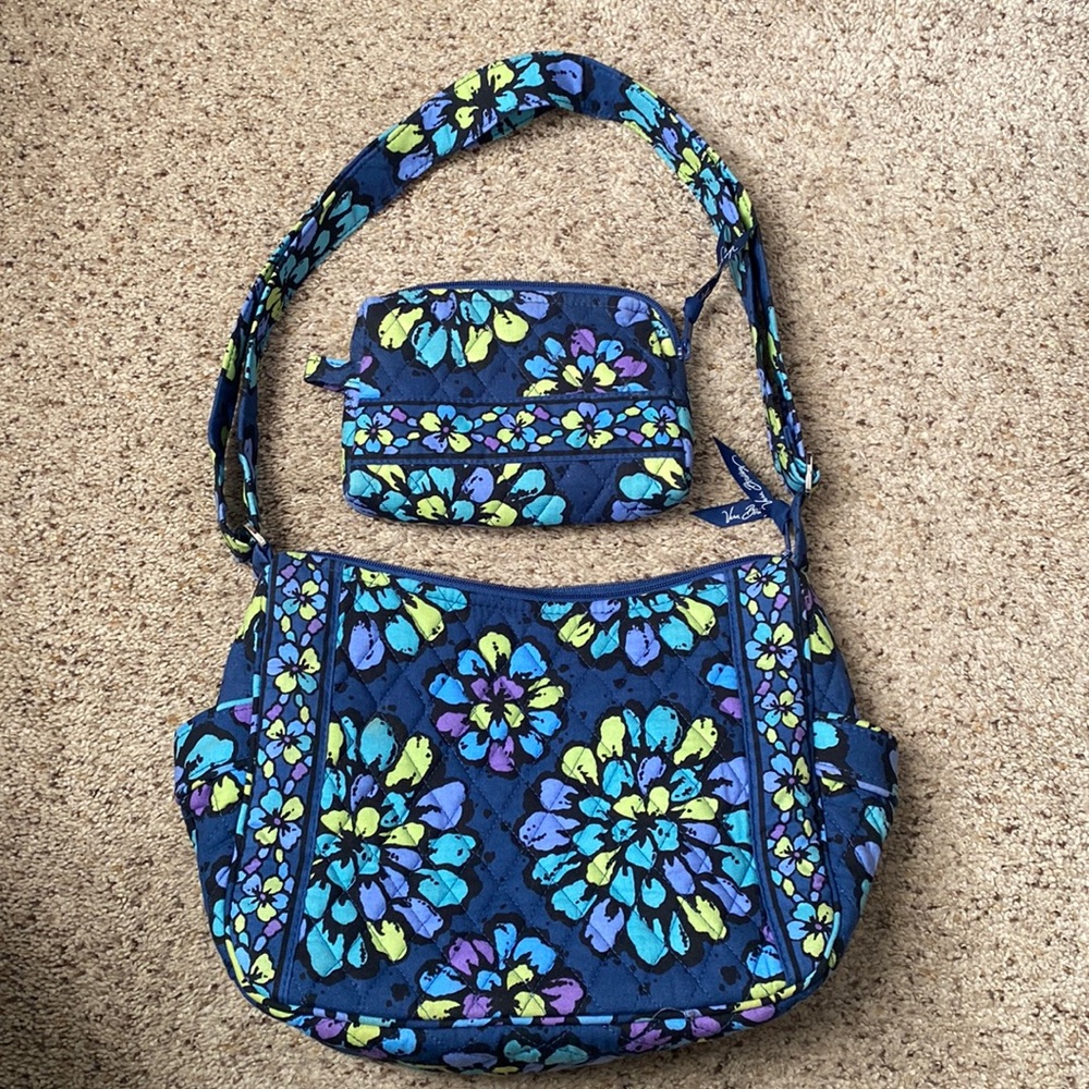 Vera Bradley Indigo Pop purse and makeup pouch